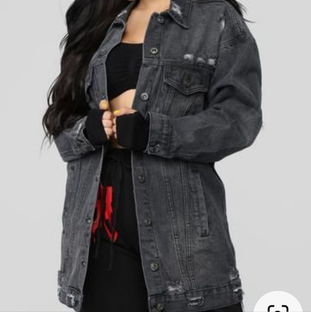 New Fashion Nova denim distressed jacket knee length 2x
